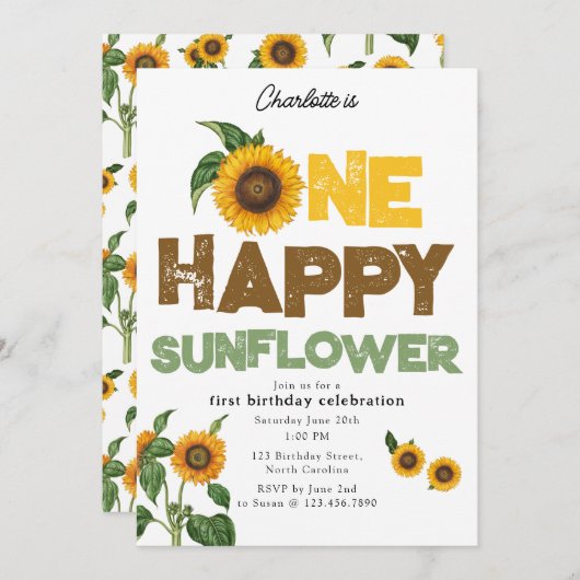 One Happy Sunflower Invite 1st Summer Birthday Einladung (Vorne/Hinten)