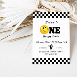 One Happy Typ 1. Geburtstag Junge Party - Niedlich Einladung