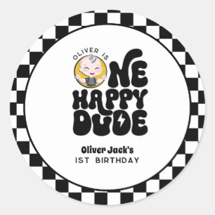One Happy Typ 1. Geburtstag Runder Aufkleber