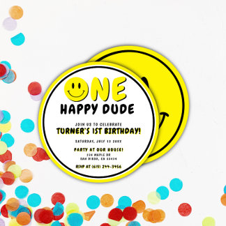 One Happy Typ 1. Geburtstag Smiley Einladung