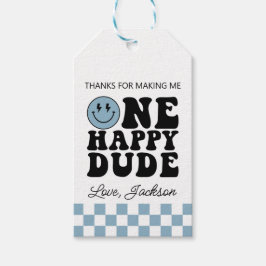 One Happy Typ Birthday Gefälligkeitstags in Blue Geschenkanhänger