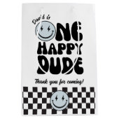 One Happy Typ Blue Emoji Birthday Mittlere Geschenktüte (Vorderseite)