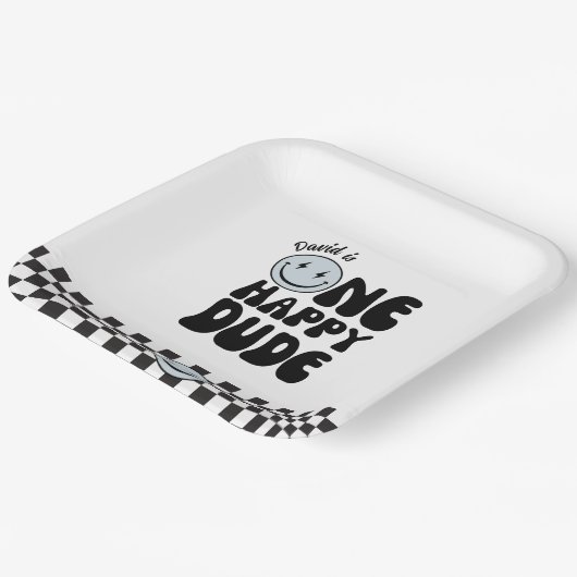 One Happy Typ Blue Happy Face Birthday Pappteller (Gewinkelt)