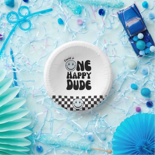 One Happy Typ Blue Happy Face Birthday Pappteller (Party)