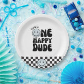 One Happy Typ Blue Happy Face Birthday Pappteller (Party)