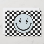 One Happy Typ Blue Happy Face Boy Birthday Foto Einladung (Rückseite)