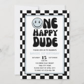 One Happy Typ Blue Happy Face Boy Erster Geburtsta Einladung (Vorderseite)