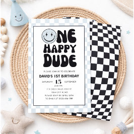 One Happy Typ Blue Happy Face Boy Erster Geburtsta Einladung