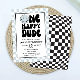 One Happy Typ Blue Happy Face Boy Erster Geburtsta Einladung