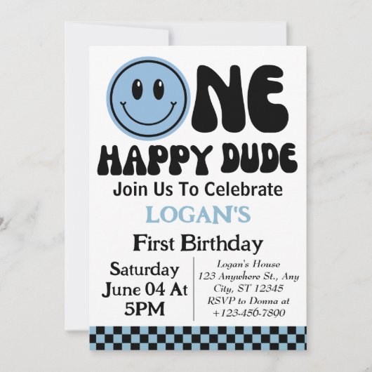 One Happy Typ Boy First Birthday Einladung (Vorderseite)