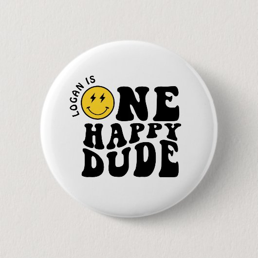 One Happy Typ Boy First Birthday Party Button (Vorderseite)