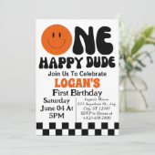 One Happy Typ Boy First Birthday Party Einladung (Stehend Vorderseite)