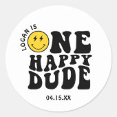 One Happy Typ Boy First Birthday Party Runder Aufkleber (Vorderseite)
