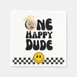 One Happy Typ Face Boy Foto 1. Geburtstag Serviette