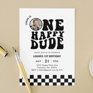 One Happy Typ Foto Boy Erster Geburtstag Einladung