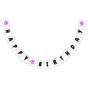 One Happy Typ/Gal 1. Geburtstag Lila Smiley Wimpelkette