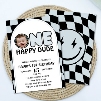 One Happy Typ Groovy Boy Foto Geburtstag Einladung