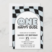 One Happy Typ Groovy Happy Face Boy Birthday Einladung (Vorderseite)