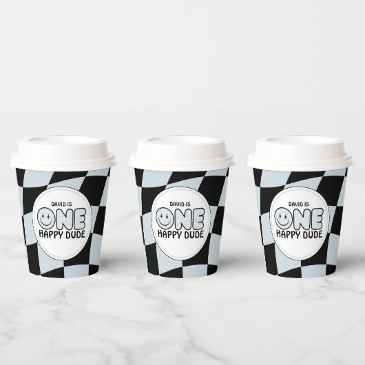 One Happy Typ Groovy Happy Face Boy Birthday Pappbecher (Multi)