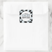 One Happy Typ Groovy Happy Face Boy Birthday Quadratischer Aufkleber (Tasche)