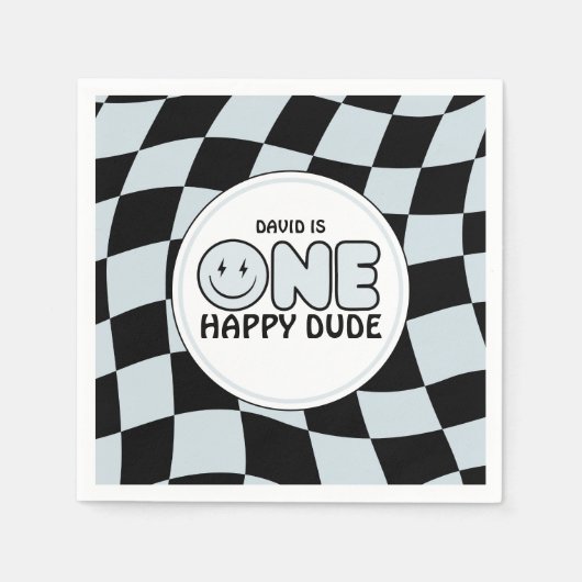 One Happy Typ Groovy Happy Face Boy Birthday Serviette (Vorderseite)