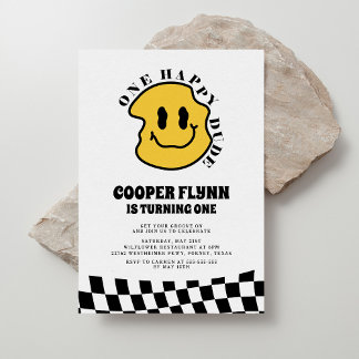 One Happy Typ Happy Face Boy 1. Geburtstag Einladung