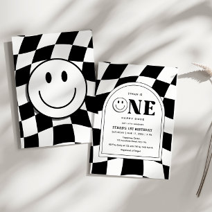 One Happy Typ Happy Face Boy 1. Geburtstag Einladung