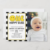 One Happy Typ Happy Face Boy Birthday Foto Einladung (Vorderseite)