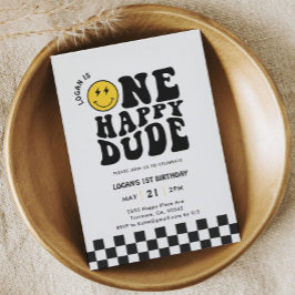 One Happy Typ Happy Face Boy ersten Geburtstag Einladung