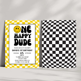 One Happy Typ Happy Face Boy ersten Geburtstag Einladung