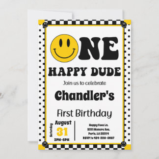 ONE Happy Typ Polka Dot Smiley 1. Geburtstag Einladung