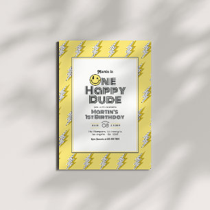 One Happy Typ Retro 1. Geburtstag Party Einladung