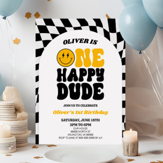 One Happy Typ Retro Arch Erster 1. Geburtstag Part Einladung