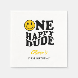 One Happy Typ Retro Happy Face 1. Geburtstag Serviette