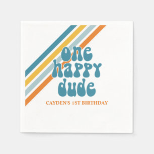 One Happy Typ Retro Junge Geburtstagspapier-Teller Serviette