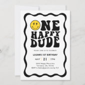 One Happy Typ Smile Face Boy 1. Geburtstag Einladung (Vorderseite)