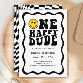 One Happy Typ Smile Face Boy 1. Geburtstag Einladung