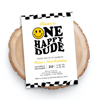 One Happy Typ Wavy Preppy Smile Boy 1. Geburtstag Einladung