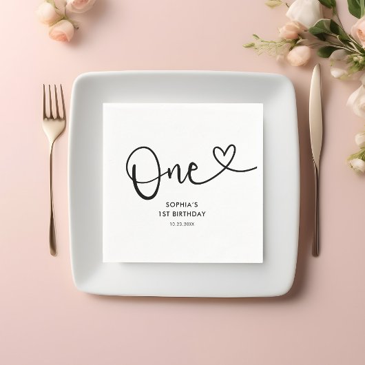 One Heart Calligraphy 1. Geburtstag Serviette