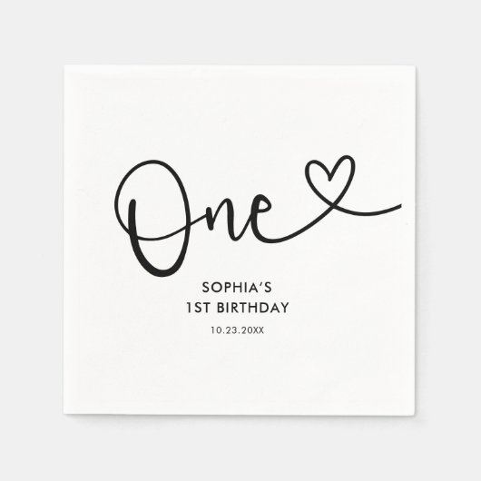 One Heart Calligraphy 1st Birthday Serviette (Vorderseite)