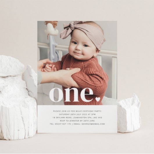 One Heart Foto Erster Geburtstag Einladung