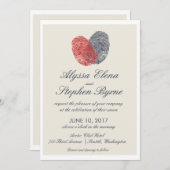 One Heart One Liebe Fingerprint Modern Wedding Einladung (Vorne/Hinten)
