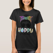 One Hoppy Girlfriend Leopard Messy Bun Easter Day T-Shirt (Vorderseite)