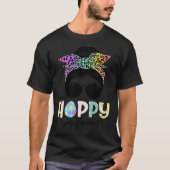 One Hoppy Girlfriend Leopard Messy Bun Easter Day T-Shirt (Vorderseite)