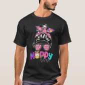 One Hoppy Mama Messy Bun Leopard Happy Oaster Nied T-Shirt (Vorderseite)