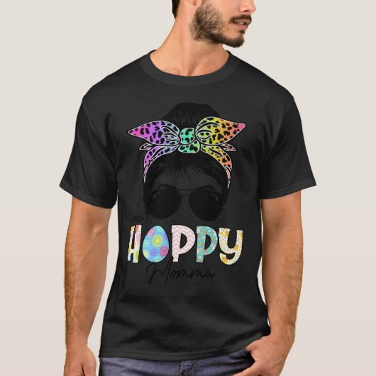 One Hoppy Momma Leopard Messy Bun Easter Day T-Shirt (Vorderseite)