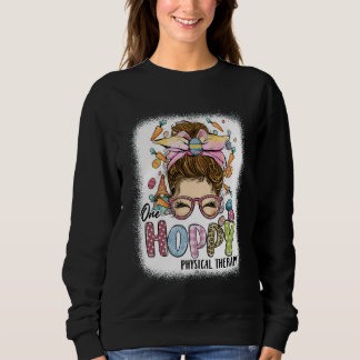 One Hoppy Physical Therapy Leopard Bunny Messy Bun Sweatshirt