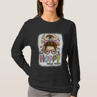 One Hoppy Physical Therapy Leopard Bunny Messy Bun T-Shirt