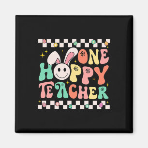 One Hoppy Teacher Bunny Easter Day Groovy Retro Bo Magnet