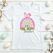 One Hoppy Teacher Easter Rainbow Glitzer T-Shirt